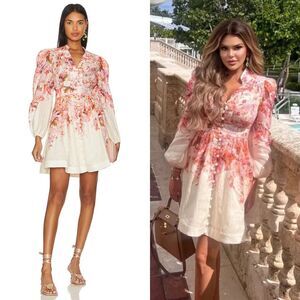 Zimmermann Floral Mini Dress in Pink and Cream